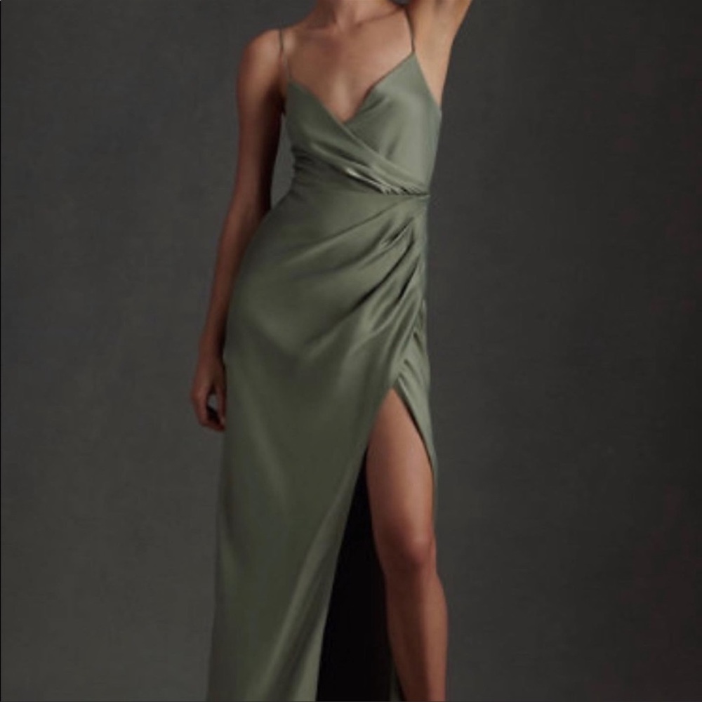 BHLDN Freya Satin Charmeuse Dress SZ 2 Moss